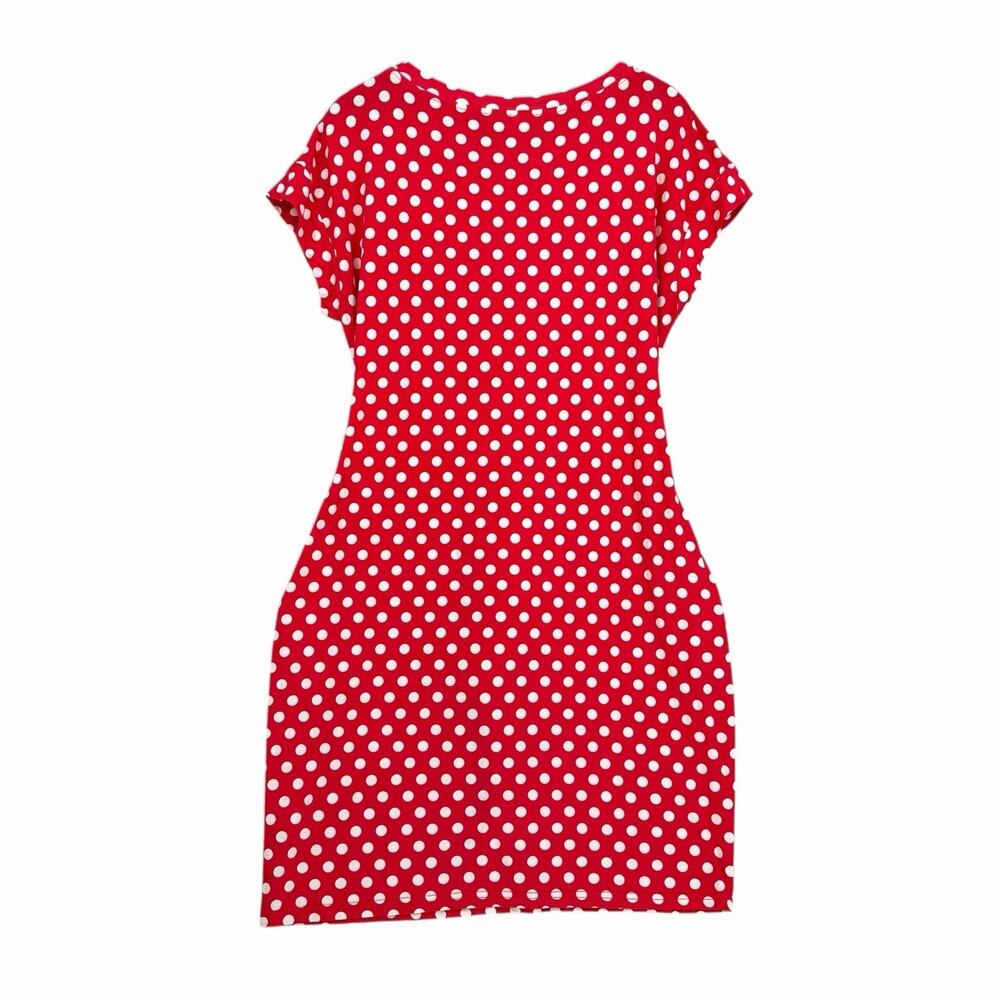 Popyoung Red Polka Dot Dress Sz L Lightweight Short Sleeve Pockets Tunic - Picture 8 of 8